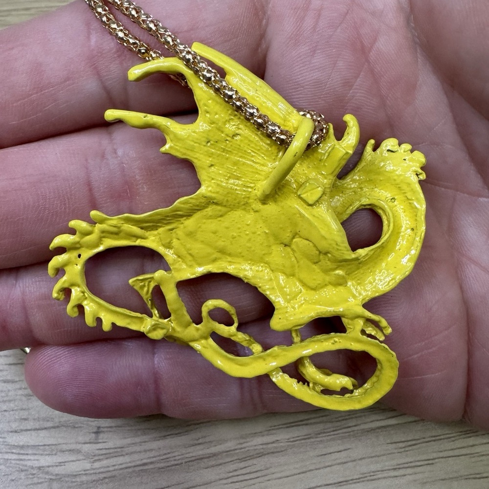 Betsey Johnson Yellow Dragon Necklace / Brooch Enamel Rhinestone Pin Fantasy - Picture 3 of 5